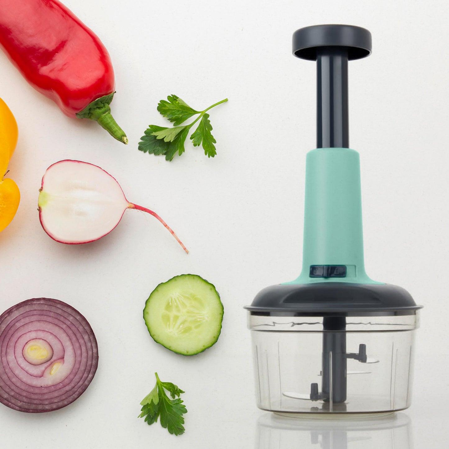 5902 Push Chopper Manual Food Chopper And Hand Push Vegetable Chopper Cutter Mixer Set For Kitchen With 3 Stainless Steel Blade.